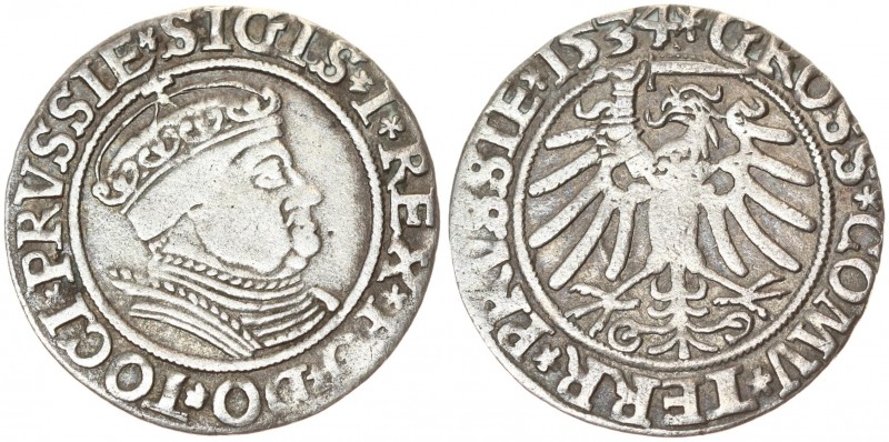 Poland 1 Grosz 1534 Torun. Sigismund I the Old(1506–1548). Averse Lettering: *SI...