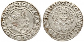 Poland 1 Grosz 1540 Gdansk. Sigismund I the Old(1506-1548). Averse Lettering: SIGIS I REX POLO DO TO PRV. Reverse Lettering: GROSSVS CIVI GEDANEN I540...
