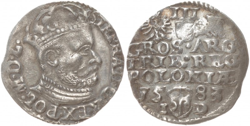 Poland 3 Groszy 1583 Olkusz. Stephen Bathory(1576–1586). Averse: Crowned bust ri...