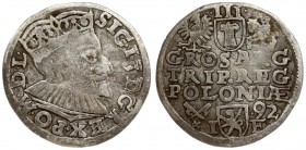 Poland 3 Groszy 1592 Poznan. Sigismund III Vaza(1587–1632). Averse: Crowned bust right. Reverse: Value and armorial above legend; date and mintmaster ...