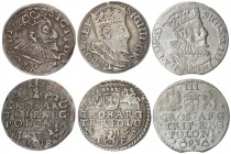 Poland 3 Groszy 1593 & 1597 & 1598. Sigismund III Vasa (1587-1632). Averse: Crowned bust right. Reverse: Value and armorial above legend; date and min...