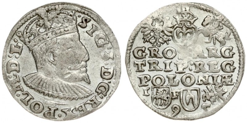 Poland 3 Groszy 1595 Lublin. Sigismund III Vasa (1587-1632). Averse: Crowned bus...