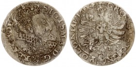 Poland 1 Grosz 1604 Krakow. Sigismund III Vasa (1587-1632) Averse: Crowned bust right. Reverse: Eagle with shield on breast; lion in shield below. Sil...