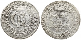 Poland 1 Gulden (Tymf) 1664 AT. John II Casimir Vasa (1649–1668). Averse: Crowned monogram. Reverse: Crowned shield; XXX GRO on shield. Silver. KM 120...