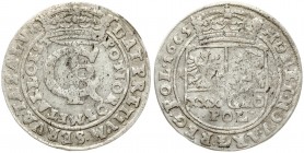 Poland 1 Gulden (Tymf) 1665 AT. John II Casimir Vasa (1649–1668). Averse: Crowned monogram. Reverse: Crowned shield; XXX GRO on shield. (in the word P...