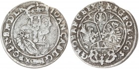 Poland 6 Groszy 1665 AT Krakow. John II Casimir Vasa (1649–1668). Averse: Large crowned bust right in linear circle. Reverse: Crown above three shield...