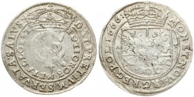 Poland 1 Gulden (Tymf) 1666 AT. John II Casimir Vasa (1649–1668). Averse: Crowned monogram. Reverse: Crowned shield; XXX GRO on shield. (Averse: in th...
