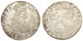 Poland 18 Groszy 1667 TLB Bydgoszcz. John II Casimir Vasa (1649–1668). Averse: Crowned portraitbust right. Reverse: Crowned shield. Silver. KM A94