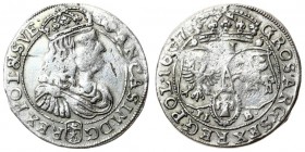 Poland 6 Groszy 1667 TLB John II Casimir Vasa (1649–1668). Averse: Large crowned bust right in linear circle. Reverse: Crown above three shields. (Dot...