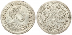 Poland 6 Groszy 1681 TLB John III Sobieski(1674-1696). Averse: Laureate armored bust right TLB. Reverse: With the Leliwa coat of arms under the shield...