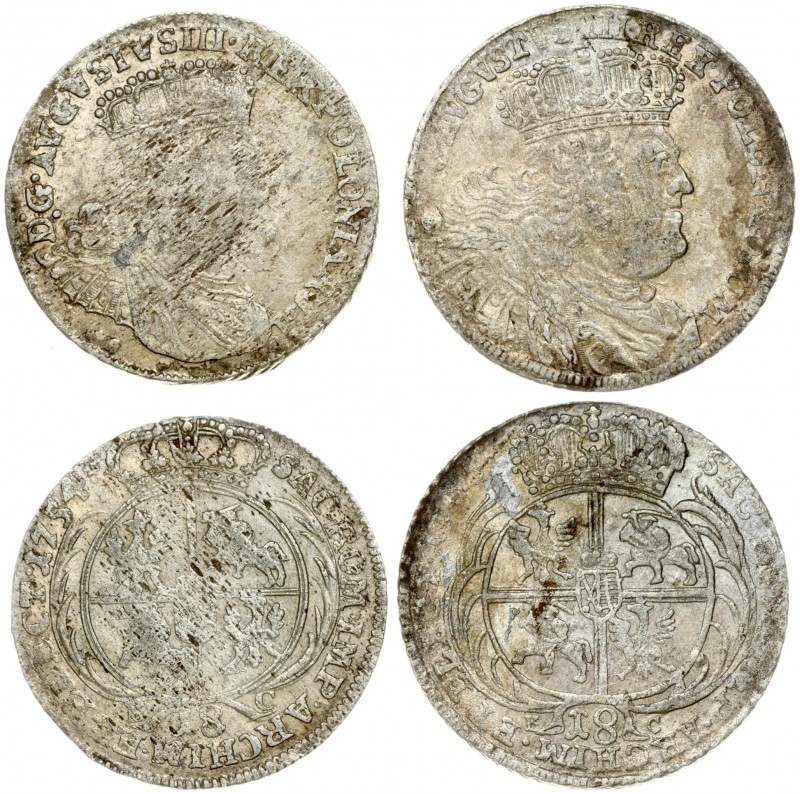 Poland 18 Groszy 1754 EC & 1755 EC August III(1733-1763). Averse: Crowned bust r...