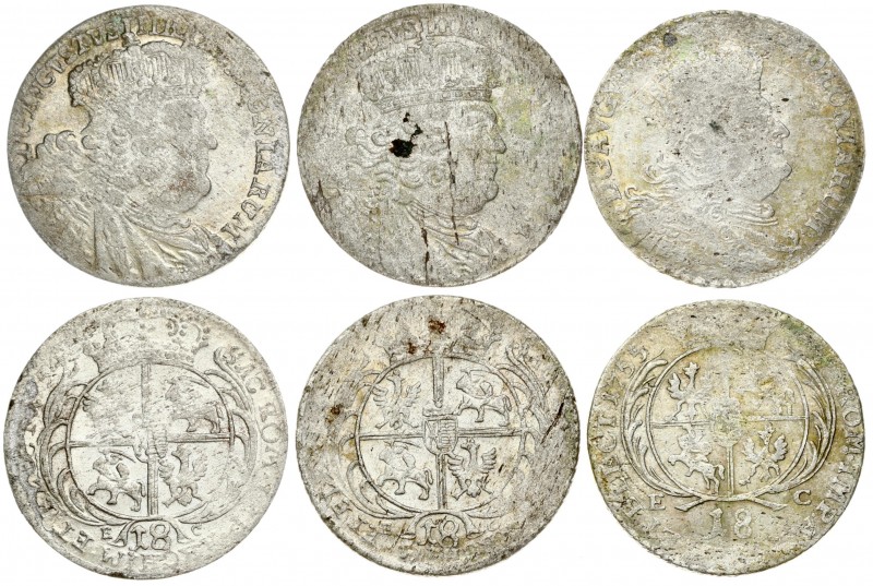 Poland 18 Groszy 1754 EC & 1755 EC August III(1733-1763). Averse: Crowned bust r...