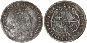 Poland 6 Groszy 1755 EC August III(1733-1763). Averse: Large crowned bust right. Reverse: Crowned arms within sprigs; VI below. Silver. Old patina. KM...
