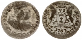 Poland Gdansk 6 Groszy 1763 REOE August III(1733-1763). Averse Lettering: D G AVGVSTVS III REX POL M D L R PR D S & EL. Reverse Lettering: MON ARGENT·...