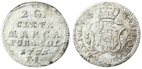 Poland 2 Groszy 1766 FS Warsaw. Stanislaus Augustus(1764-1795). Averse: Crowned; ornate 4-fold arms within sprigs. Averse Legend: STANISLAUSAUG • D • ...
