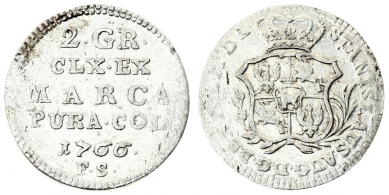 Poland 2 Groszy 1766 FS Warsaw. Stanislaus Augustus(1764-1795). Averse: Crowned;...
