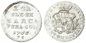 Poland 2 Groszy 1766 FS Warsaw. Stanislaus Augustus(1764-1795). Averse: Crowned; ornate 4-fold arms within sprigs. Averse Legend: STANISLAUSAUG • D • ...