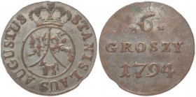 Poland 6 Groszy 1794 Stanislaus Augustus(1764–1795). Averse: Crowned; round 3-fold arms. Averse Legend: STANISLAUS AUGUSTUS. Reverse: Value; date. Sil...