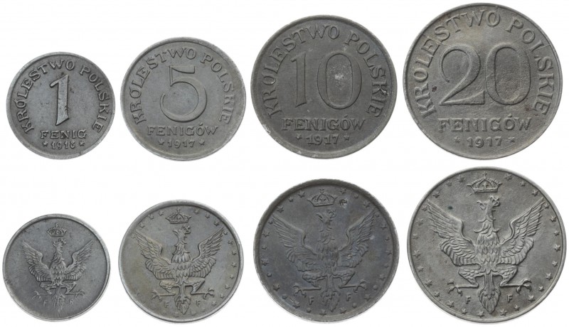Poland 1-20 Fenigów 1917-1918 FF. Averse: Value. Reverse: Crowned eagle with win...
