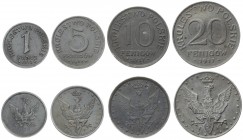 Poland 1-20 Fenigów 1917-1918 FF. Averse: Value. Reverse: Crowned eagle with wings open. Iron. Y 4-7. Lot of 4 Coins