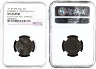 Poland 20 Fenigow 1918FF Stuttgart. Averse: Value. Reverse: Crowned eagle with wings open. Iron. Y 7. NGC UNC DETAILS RRR RARE