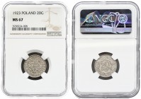 Poland 20 Groszy 1923 Averse: Crowned eagle with wings open. Reverse: Value within wreath. Nickel. Y 12; Parchimowicz 105. NGC MS 64