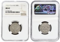 Poland 50 Groszy 1923 Averse: Crowned eagle with wings open. Reverse: Value within wreath. Nickel. Y 13; Parchimowicz 106. NGC MS 62