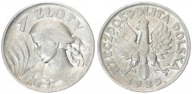 Poland 1 Zloty 1925 (London). Dot after date. Averse: Crowned eagle with wings open. Reverse: Bust left. Edge Description: Reeded. Silver. Parchimowic...