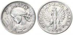 Poland 1 Zloty 1925 (London) Dot after date. Averse: Crowned eagle with wings open. Reverse: Bust left. Edge Description: Reeded. Silver. Y 15; Parchi...