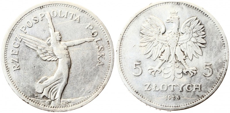 Poland 5 Zlotych 1928 (w) Averse: Crowned eagle with wings open. Reverse: Winged...