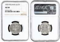 Poland 1 Zloty 1929(w) Averse: Crowned eagle with wings open. Reverse: Value within stylized design. Nickel. Y 14. NGC AU 58