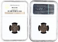 Poland 2 Grosze 1930(w) Averse: Crowned eagle with wings open. Reverse: Stylized value. Bronze. Y 9a. NGC MS 63 BN