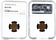 Poland 2 Grosze 1933(w) Averse: Crowned eagle with wings open. Reverse: Stylized value. Bronze. Y 9a. NGC MS 62 BN