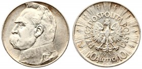 Poland 10 ZLotych 1934(w) Averse: Eagle with wings open with no symbols below. Reverse: Head of Jozef Pilsudski left. Edge Description: Reeded. Silver...