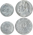 Poland 2 &5 Zlotych 1934-1935 (w) Averse: Radiant crowned eagle with wings open. Reverse: Head of Jozef Pilsudski left. Edge Description: Reeded. Y 27...