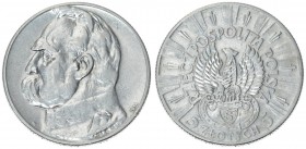 Poland 5 Zlotych 1934 (w) Averse: Rifle Corps symbol below eagle with wings open. Reverse: Head of Jozef Pilsudski left. Edge Description: Reeded. Y 2...