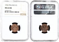 Poland 2 Grosze 1936(w) Averse: Crowned eagle with wings open. Reverse: Stylized value. Bronze. Y 9a. NGC MS 64 RB