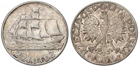 Poland 2 Zlote 1936(w) 15th Anniversary of Gdynia Seaport. Averse: Crowned eagle with wings open. Reverse: Sailing ship. Silver. Old Nice Patina. Y 30