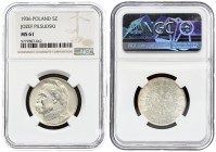 Poland 5 Zlotych 1936 (w) Averse: Radiant crowned eagle with wings open. Reverse: Head of Jozef Pilsudski left. Edge Description: Reeded. Silver . Y 2...