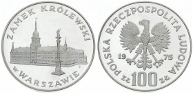 Poland 100 Zlotych 1975MW Royal castle in Warsaw. Averse: Imperial eagle above value. Reverse: Royal castle in Warsaw. Silver. Y 76