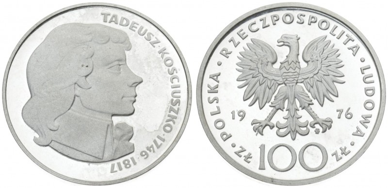 Poland 100 Zlotych 1976MW Tadeusz Kosciuszko. Averse: Imperial eagle above value...