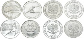 Poland 200 Zlotych 1976-1984 MW Rings and torch; World Soccer Championship Games in Spain; Ice skater; Hurdler. Silver. Y 86; 130; 149; 150. Lot of 4 ...
