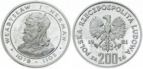 Poland 200 Zlotych 1981MW King Wladyslaw I Herman. Averse: Imperial eagle above value. Reverse: Bust of King Wladyslaw I Herman left within circle. Si...