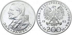 Poland 200 Zlotych 1982 CHI Visit of Pope John Paul II. Averse: Imperial eagle above value. Reverse: Bust left. Silver. Y 137