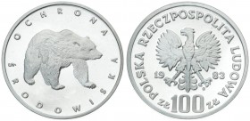 Poland 100 Zlotych 1983MW Bear. Averse: Imperial eagle above value. Reverse: Bear walking right. Silver. Y 147
