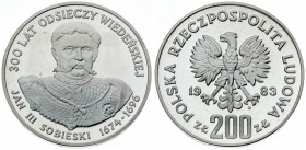 Poland 200 Zlotych 1983MW King Jan III Sobieski. Averse: Imperial eagle above value. Reverse: King Jan III Sobieski. Silver. Y 143