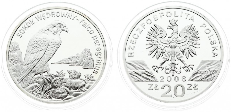 Poland 20 Zlotych 2008 Peregrine Falcon MW Averse: National arms. Averse Legend:...