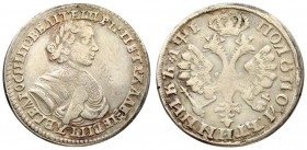 Russia 1 Polupoltinnik 1705 Peter I (1699-1725). Averse: Laureate bust right. Reverse: Crown above crowned double-headed eagle Portrait not divide the...
