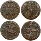 Rusia 1 Kopeck 1713 & 1 Kopeck 1789 ЕМ. Peter I (1699-1725). Averse: St. George on horse. Reverse: Value; date. Reverse Legend: RULER OF ALL THE RUSSI...