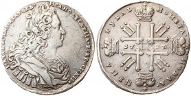 Russia 1 Rouble 1727 Peter II (1727-1729). 'Moscow type'. Averse: Laureate bust right. Reverse: Date in cruciform with 4 crowns monograms in angles. S...